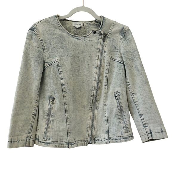 Helmunt Lang White Washed Denim Moto Jacket - Picture 2 of 8